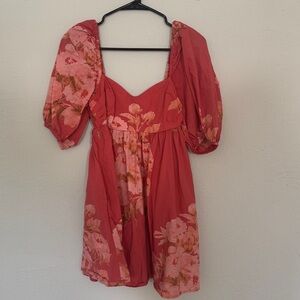 Free People Pink Peony Floral Babydoll Dress